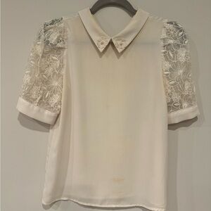 NWT white floral lace short sleeve blouse top
